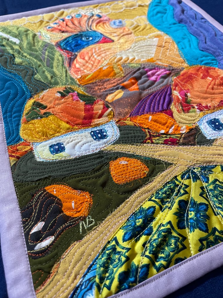 'Fairytale Song' — Colorful and Whimsical Bird Textile Art, 35x29cm Image 6