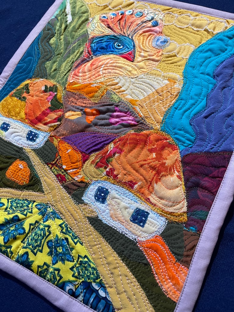 'Fairytale Song' — Colorful and Whimsical Bird Textile Art, 35x29cm Image 9