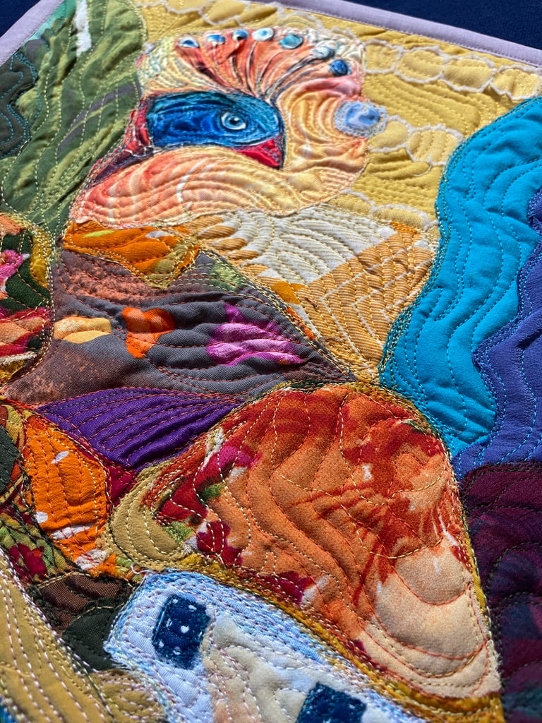 'Fairytale Song' — Colorful and Whimsical Bird Textile Art, 35x29cm Image 12