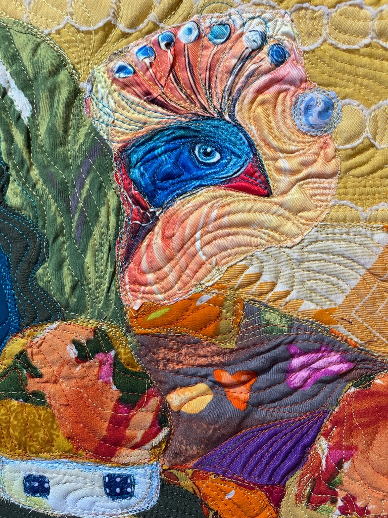 'Fairytale Song' — Colorful and Whimsical Bird Textile Art, 35x29cm Image 14