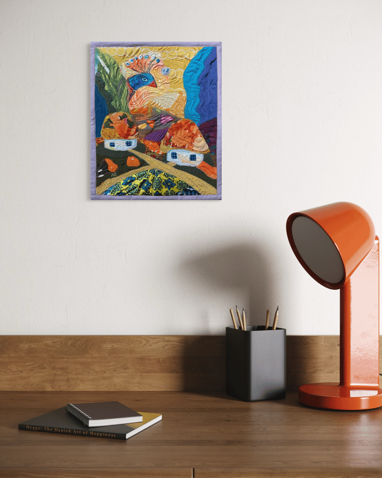 'Fairytale Song' — Colorful and Whimsical Bird Textile Art, 35x29cm Image 7
