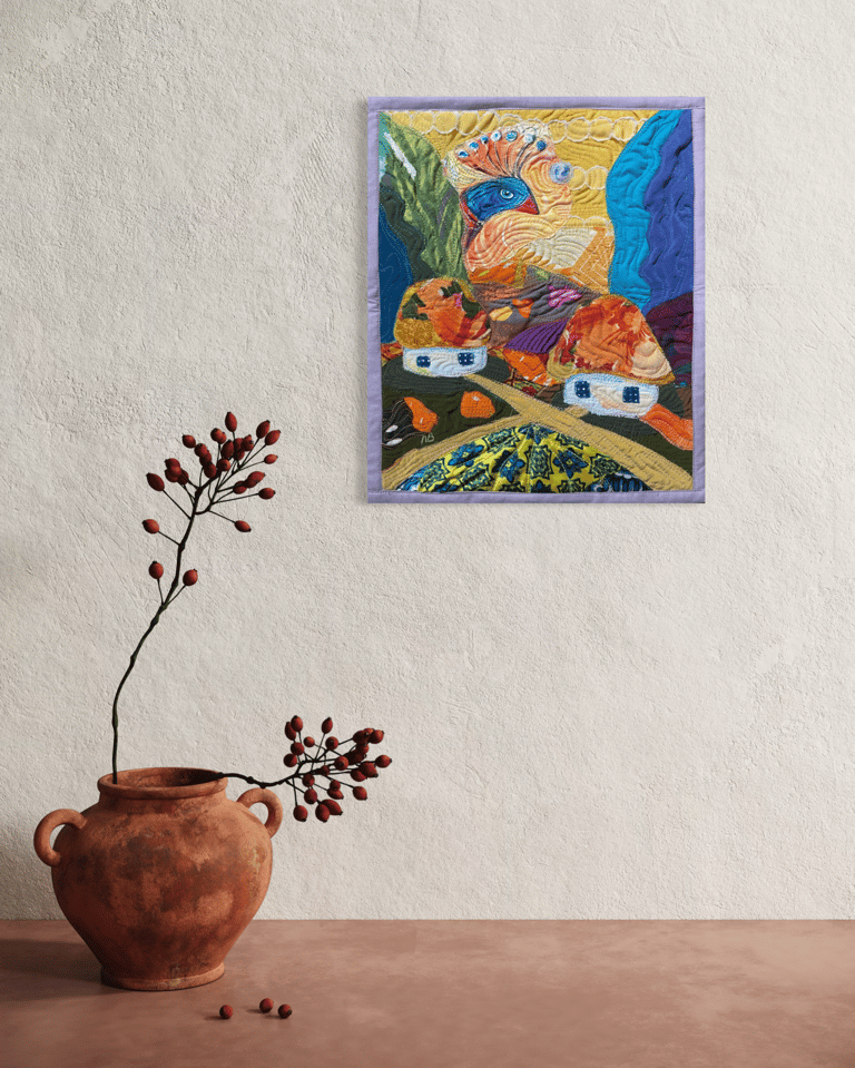 'Fairytale Song' — Colorful and Whimsical Bird Textile Art, 35x29cm Image 13