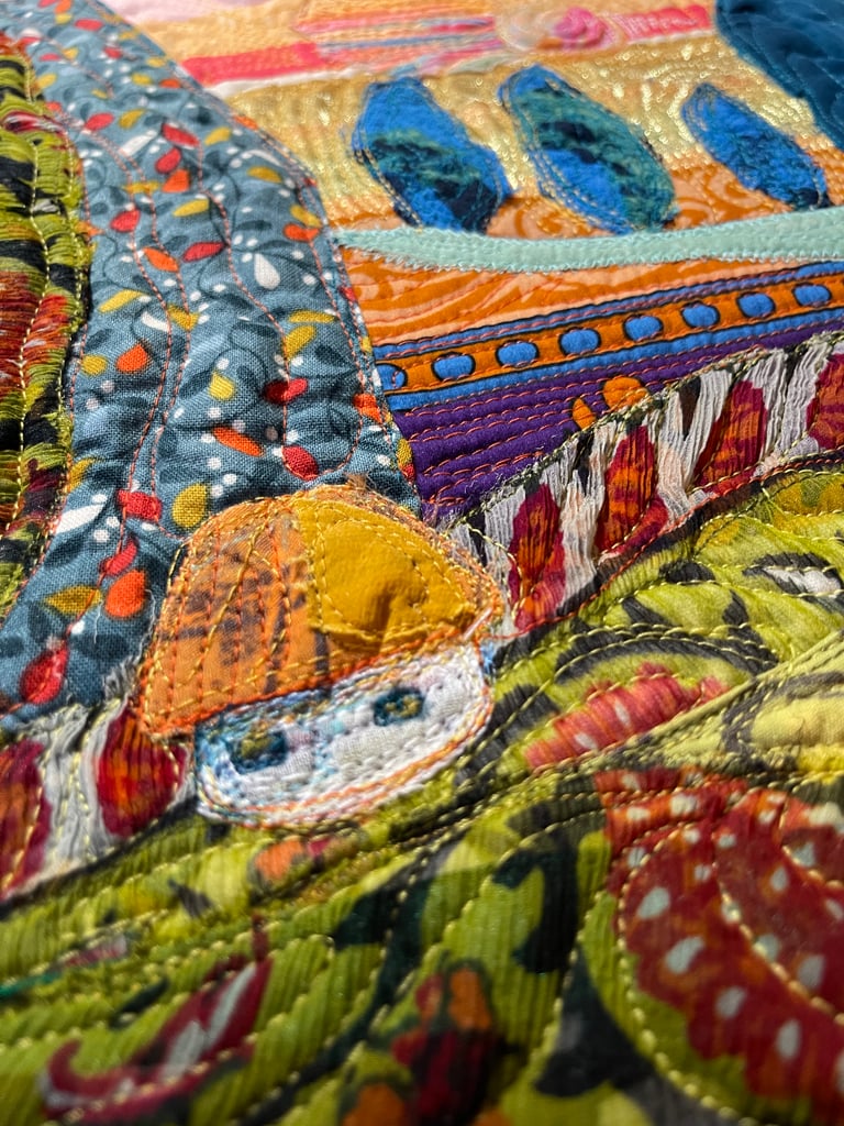 'Beyond the Next Hill' — Textile Landscape Art, Colorful Countryside Decor, 35x5x29,5cm Image 4
