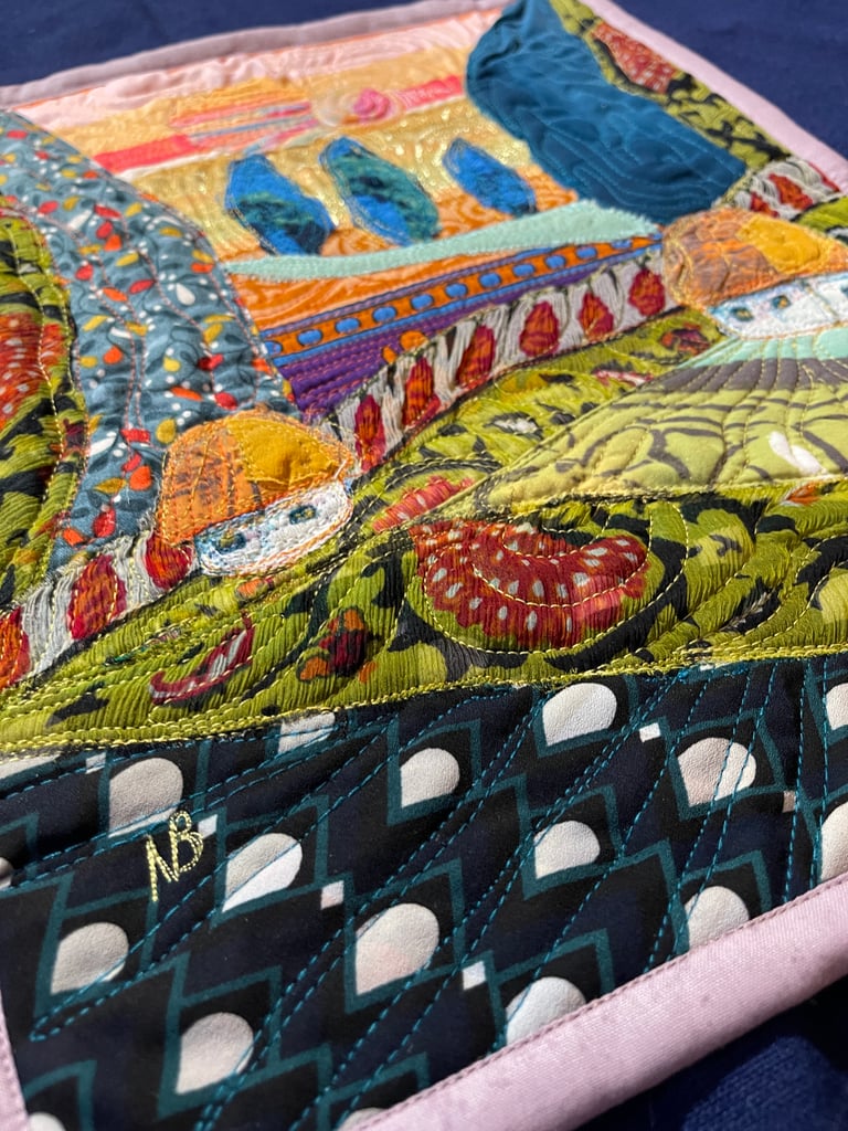 'Beyond the Next Hill' — Textile Landscape Art, Colorful Countryside Decor, 35x5x29,5cm Image 5