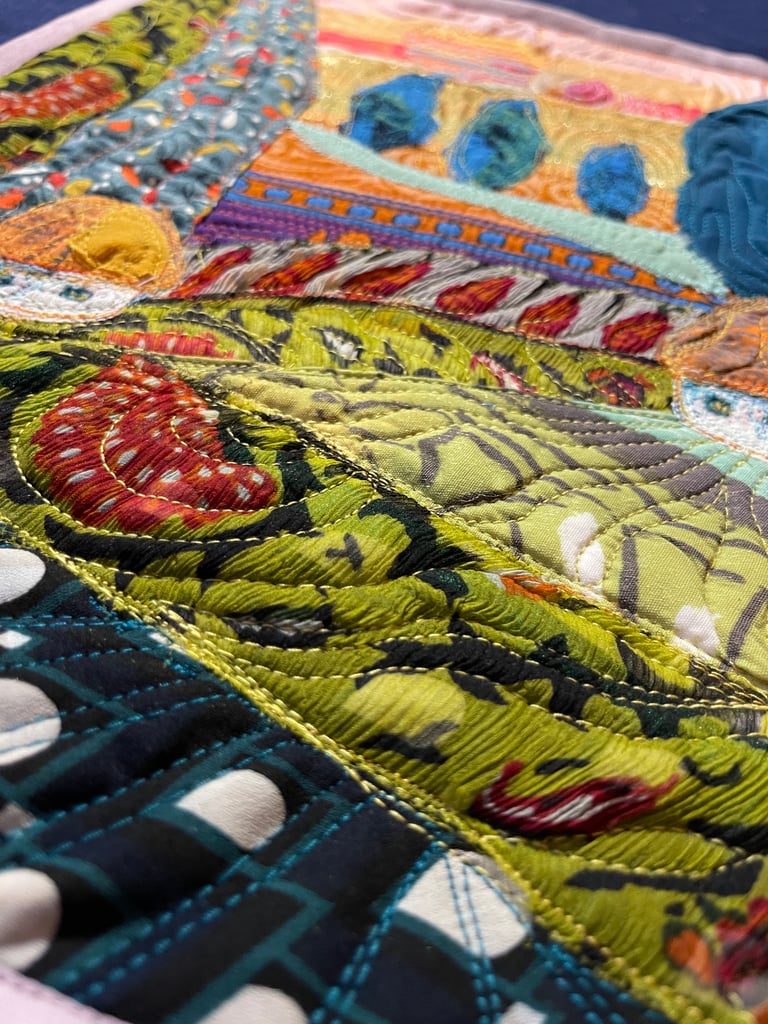 'Beyond the Next Hill' — Textile Landscape Art, Colorful Countryside Decor, 35x5x29,5cm Image 6