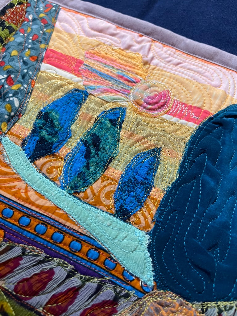 'Beyond the Next Hill' — Textile Landscape Art, Colorful Countryside Decor, 35x5x29,5cm Image 8