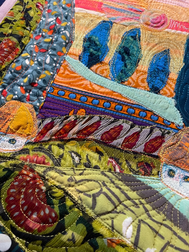 'Beyond the Next Hill' — Textile Landscape Art, Colorful Countryside Decor, 35x5x29,5cm Image 10