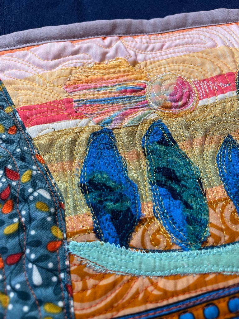 'Beyond the Next Hill' — Textile Landscape Art, Colorful Countryside Decor, 35x5x29,5cm Image 11