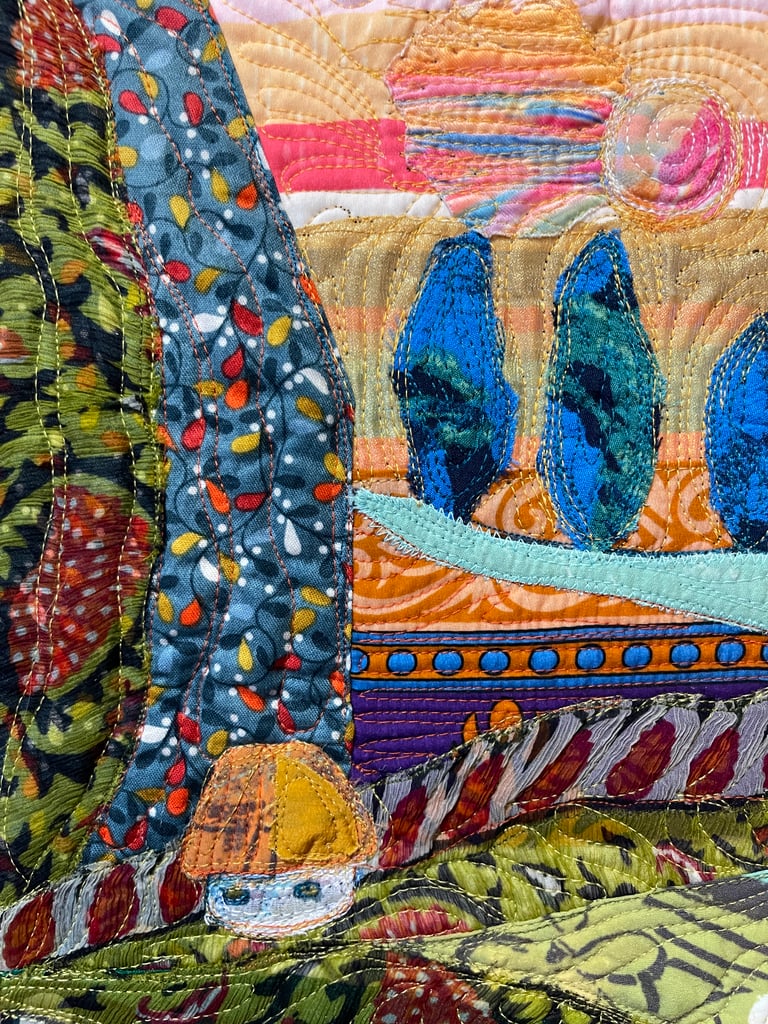 'Beyond the Next Hill' — Textile Landscape Art, Colorful Countryside Decor, 35x5x29,5cm Image 13