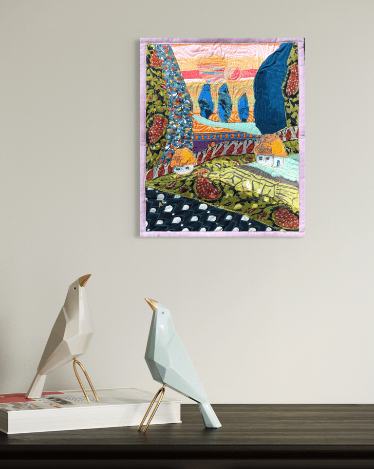 'Beyond the Next Hill' — Textile Landscape Art, Colorful Countryside Decor, 35x5x29,5cm Image 7