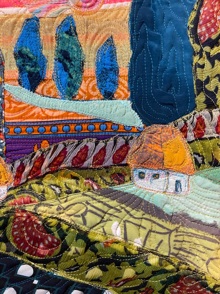 'Beyond the Next Hill' — Textile Landscape Art, Colorful Countryside Decor, 35x5x29,5cm Image 14