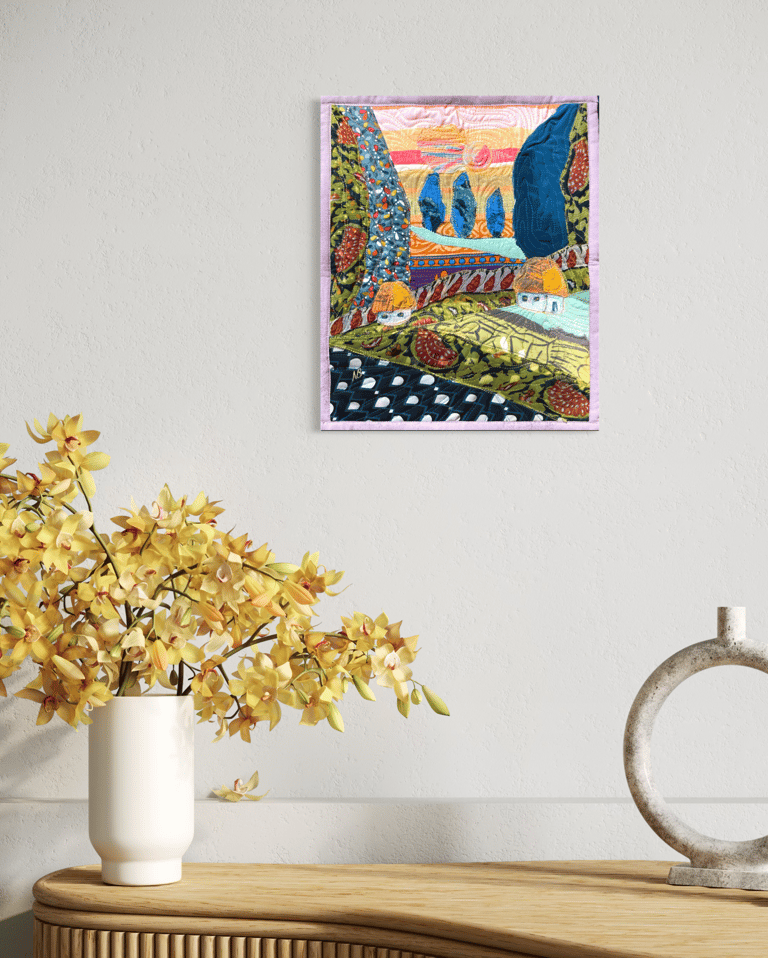 'Beyond the Next Hill' — Textile Landscape Art, Colorful Countryside Decor, 35x5x29,5cm Image 12
