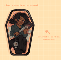 Image 3 of PREORDER | devils minion 3 inch coffin shaped glitter button