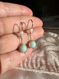 Image 1 of Amazonite and Opal Hoop Drop Gemstone Earrings, 14k Gold-Filled