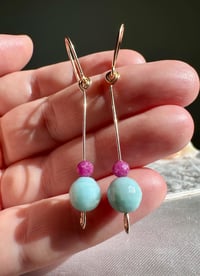 Image 2 of Ruby and Amazonite Gemstone Drop Earrings, 14k Gold-Filled