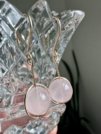 Image 3 of Rose Quartz Hoop Drop Gemstone Earrings, 14k Gold-Filled