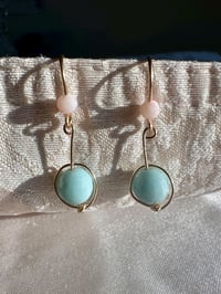 Image 2 of Amazonite and Opal Hoop Drop Gemstone Earrings, 14k Gold-Filled
