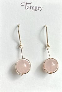 Image 1 of Rose Quartz Hoop Drop Gemstone Earrings, 14k Gold-Filled