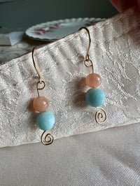Image 3 of Moonstone and Amazonite Gemstone Earrings, Spiral Design, 14k Gold-Filled