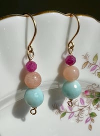 Image 4 of Moonstone, Ruby, Amazonite, Gemstone Earrings, 14k Gold-Filled