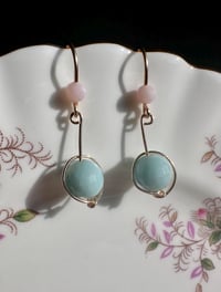 Image 4 of Amazonite and Opal Hoop Drop Gemstone Earrings, 14k Gold-Filled