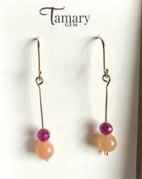 Image 2 of Ruby and Moonstone Gemstone Earrings, 14k Gold-Filled