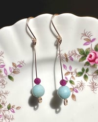 Image 4 of Ruby and Amazonite Gemstone Drop Earrings, 14k Gold-Filled