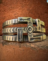 Image 1 of WL&A Handmade Old Style Heavy Ingot Whirling Log Four Arrows Cuff - Size 7 to 7.5in Wrist 