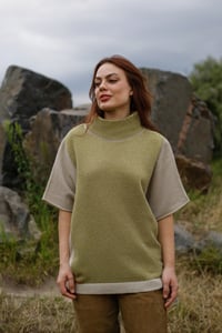 Image 1 of merino and baby alpaca herringbone batwing sweater - sap green