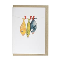 Image 1 of Australian made greeting card - Fish on a line