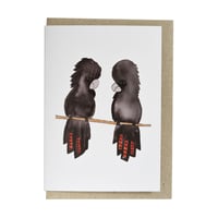 Image 1 of Australian made greeting card - A pair of glossy black cockatoos
