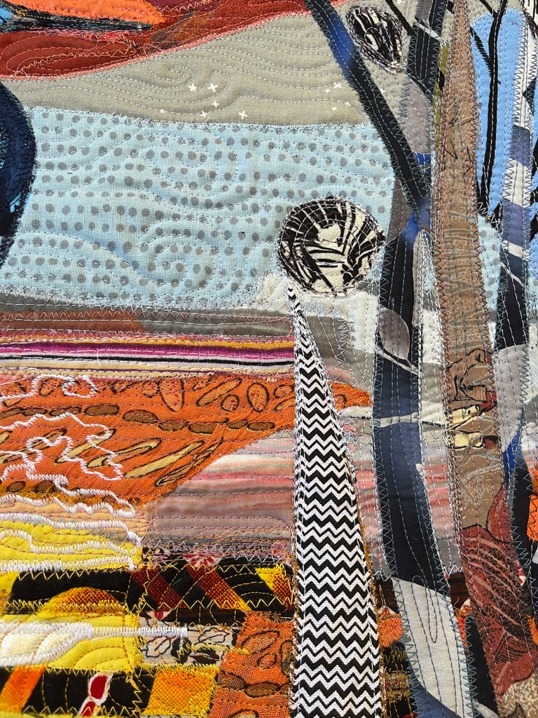 Crane Art Quilt – "At the End of the Day" Fiber Bird Art, 69х44cm Image 8