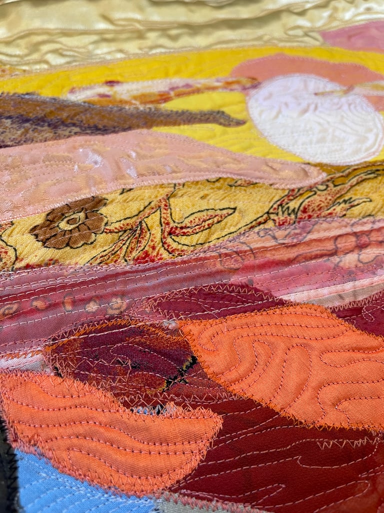 Crane Art Quilt – "At the End of the Day" Fiber Bird Art, 69х44cm Image 16
