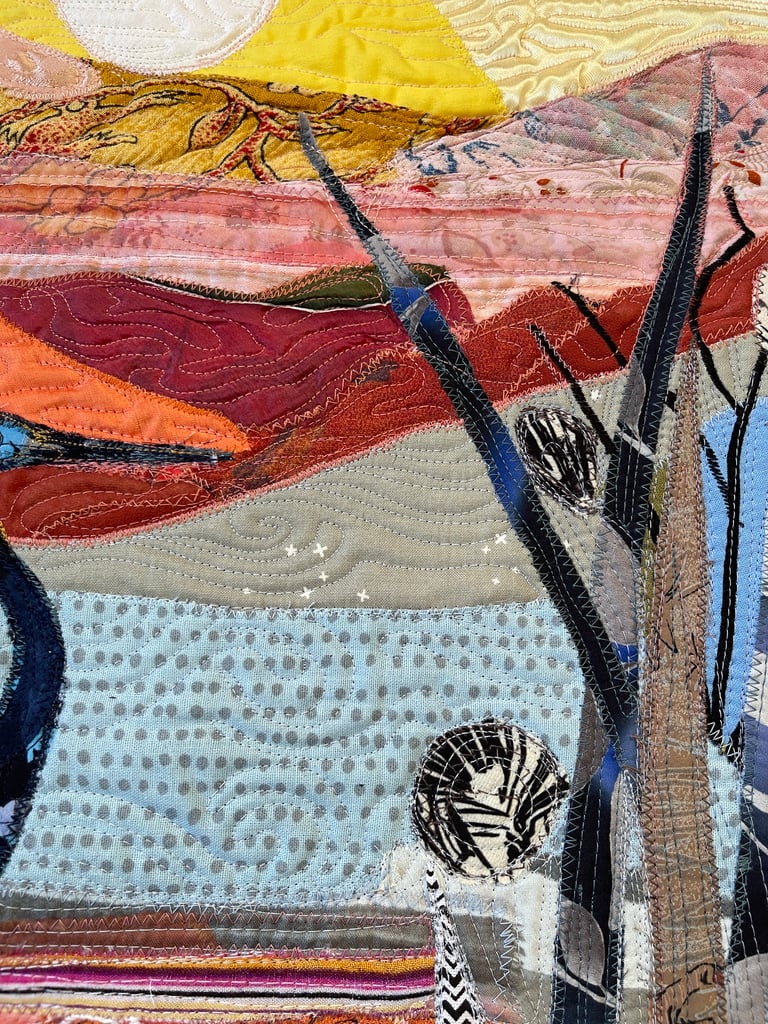 Crane Art Quilt – "At the End of the Day" Fiber Bird Art, 69х44cm Image 17