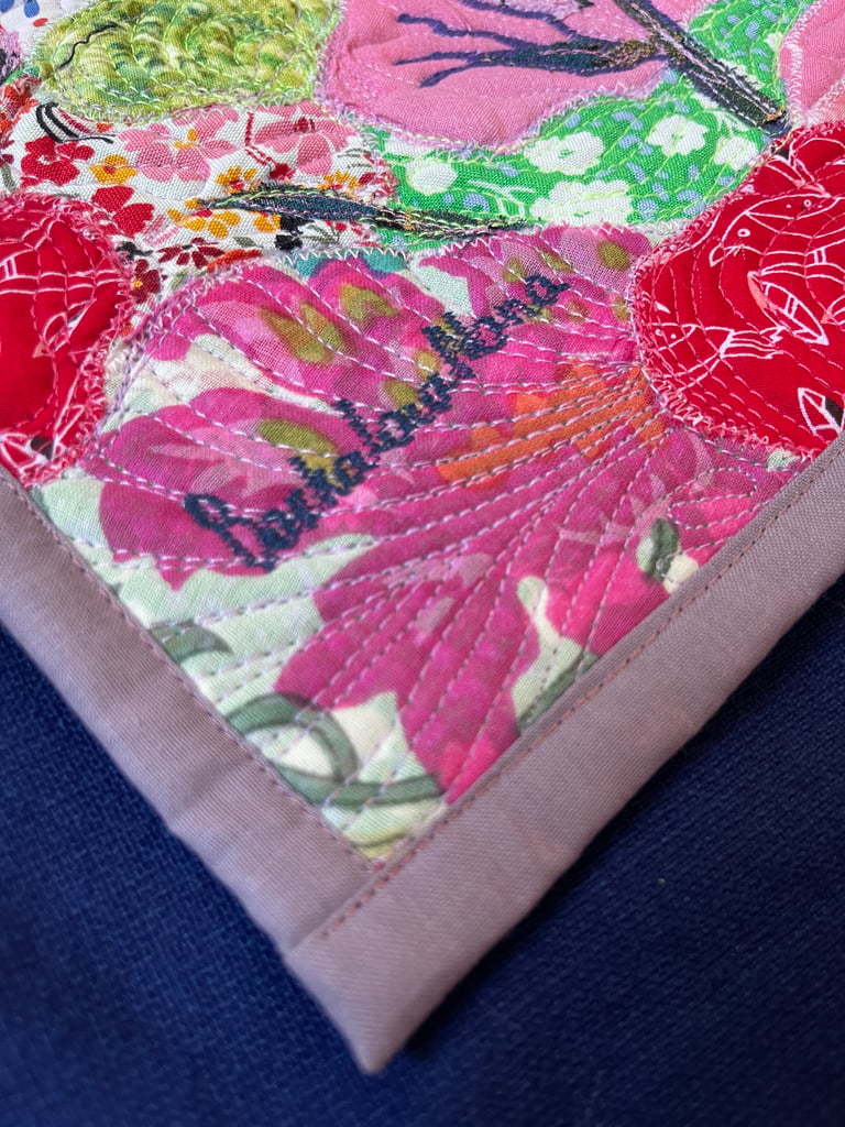 'Pink Blossoms'  - Textile Landscape Art, Colorful Botanical Wall Hanging, 54x44,5cm Image 14