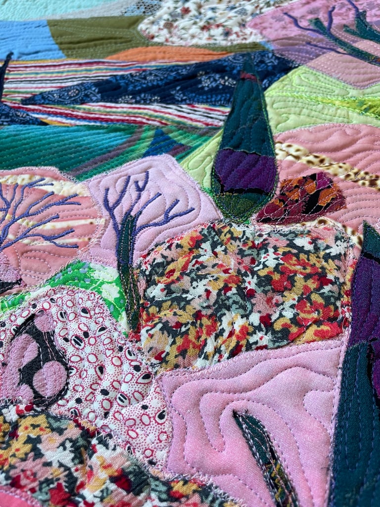 'Pink Blossoms'  - Textile Landscape Art, Colorful Botanical Wall Hanging, 54x44,5cm Image 7