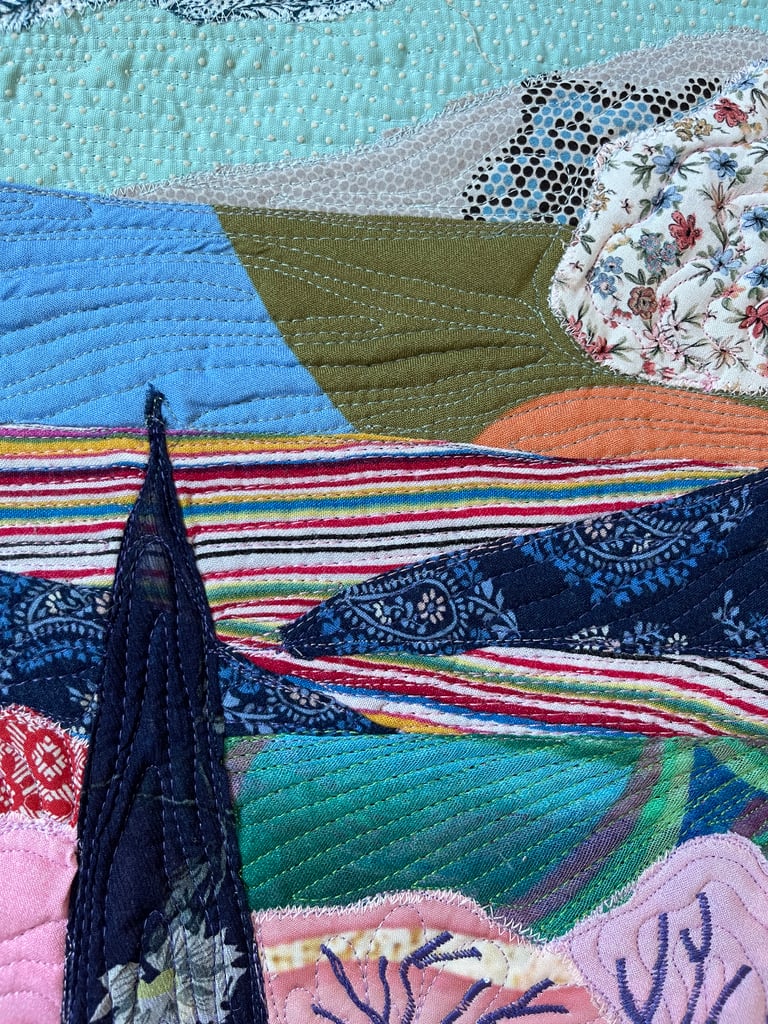 'Pink Blossoms'  - Textile Landscape Art, Colorful Botanical Wall Hanging, 54x44,5cm Image 10