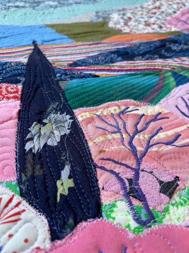 'Pink Blossoms'  - Textile Landscape Art, Colorful Botanical Wall Hanging, 54x44,5cm Image 11