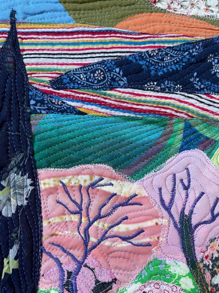 'Pink Blossoms'  - Textile Landscape Art, Colorful Botanical Wall Hanging, 54x44,5cm Image 13
