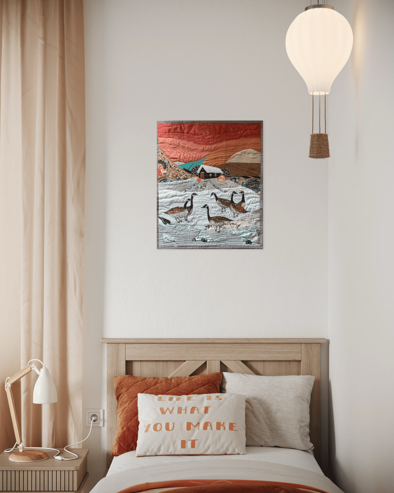"Guys, where do we go next?» - Original Goose Textile Art Quilt, 66x55cm Image 2