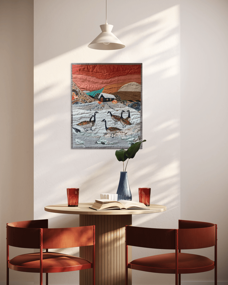"Guys, where do we go next?» - Original Goose Textile Art Quilt, 66x55cm Image 7