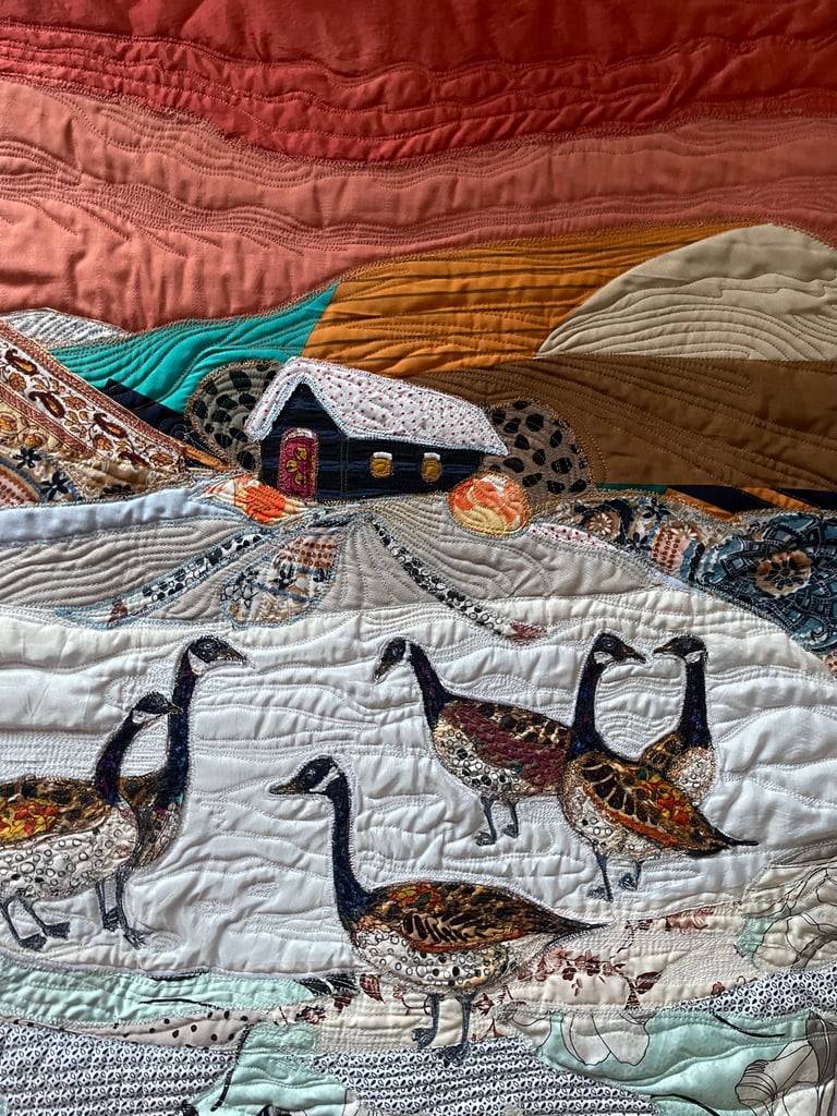 "Guys, where do we go next?» - Original Goose Textile Art Quilt, 66x55cm Image 8