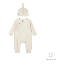 Image 2 of Organic Cotton Baby Jumpsuit & Hat Set – Cream