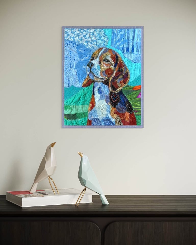 Peace — Original Beagle Art Quilt, Textile Dog Portrait, Pet Lover Wall Art, 45x36cm Image 13