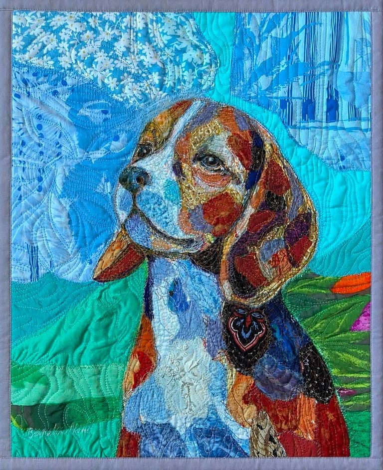 Peace — Original Beagle Art Quilt, Textile Dog Portrait, Pet Lover Wall Art, 45x36cm Image 8