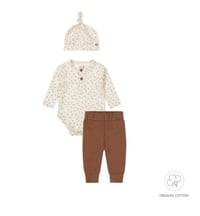 Image 2 of Organic Cotton Baby Boy 3-Piece Set – Cream & Brown