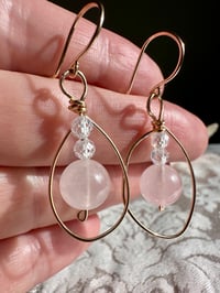 Image 4 of Rose Quartz, Wire Hoop Design, Gemstone Earrings, 14k Gold-Filled