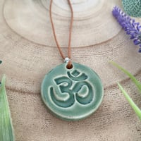 Image 3 of Handmade Ceramic Green OM Pendant Necklace 