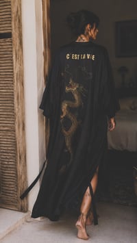 Image 1 of 🪩VINTAGE HAND-DYED SILK DRAGON KIMONO • IBIZA • ONE SIZE