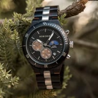 Image 1 of Classic Multifunctional Chronograph Moonphase Wooden Watch Ebony Black – Hunter